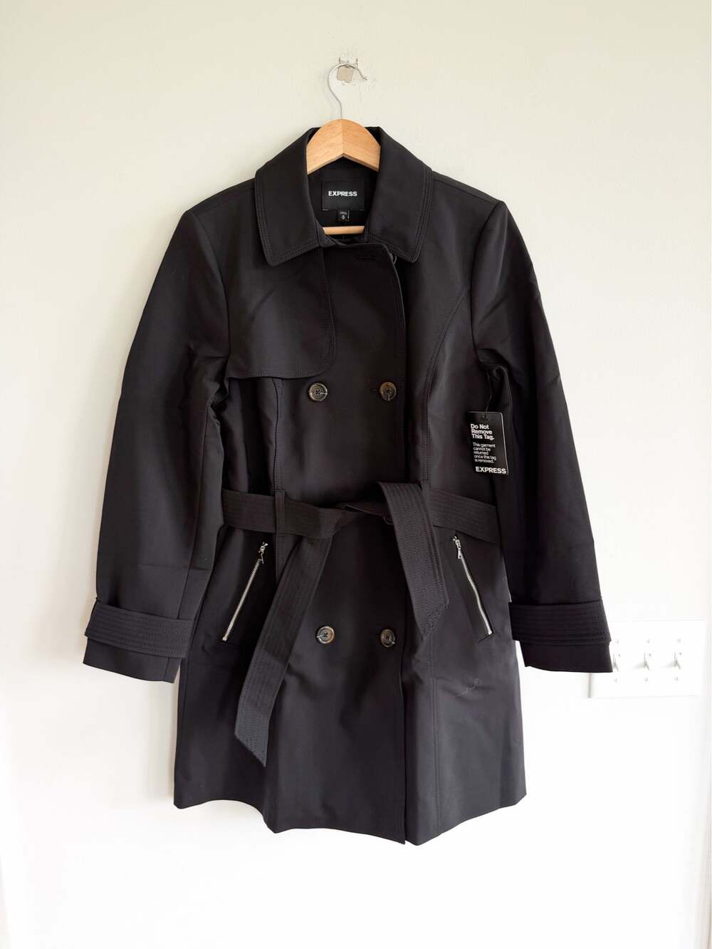 Express Double-Breasted Belted Outdoor Casual Trench Coat Black M NWT